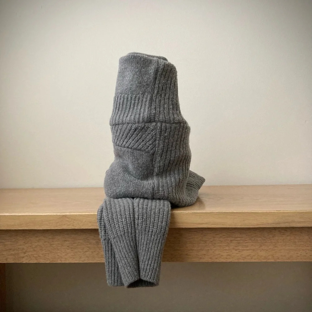 joodito yak wool sweater wrap preppy tie scarf japanese boro ribbed wide gray - Picture 9 of 12